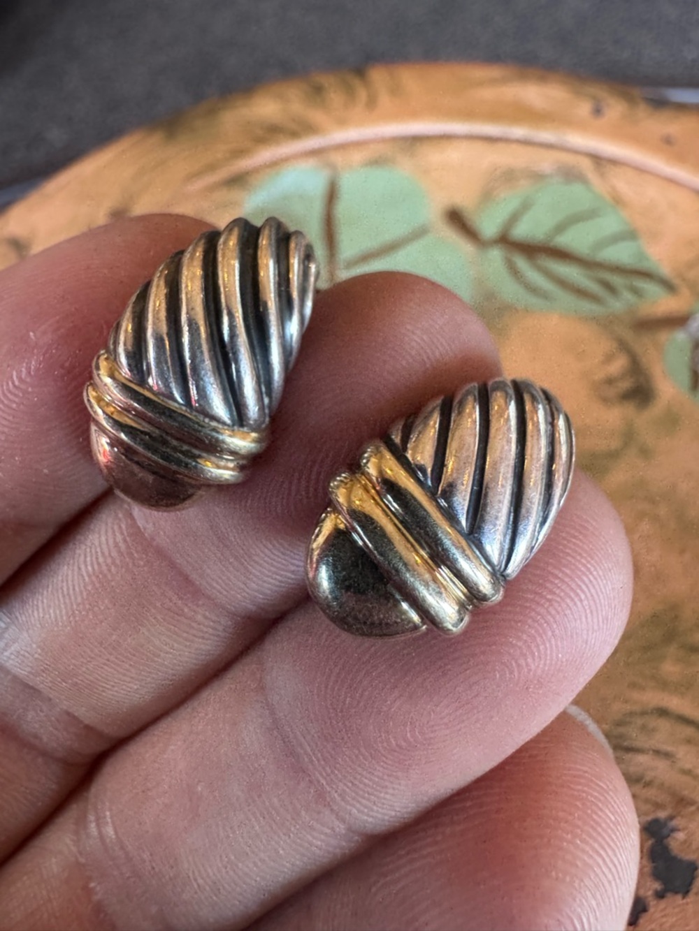David Yuman Sterling Silver Ribbed Clip-On Earrings - Silver 14k plus Sterling